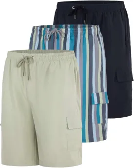 Real Essentials 3 Pack: Men's Swim Trunks with Cargo Pockets & Mesh Lining (Available in Big & Tall)