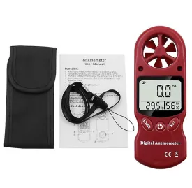 red Mini handheld anemometer, thermometer and hygrometer, LCD digital screen display AZ16060
