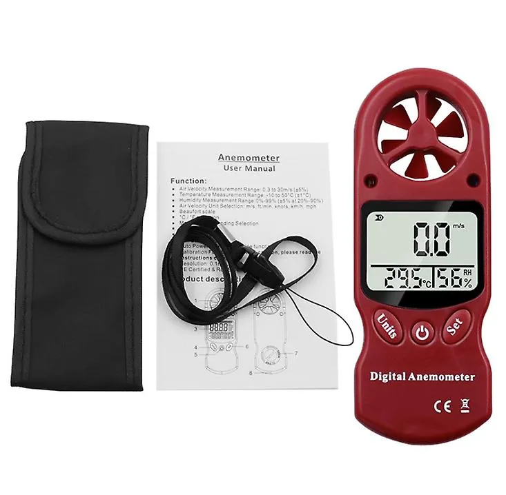 red Mini handheld anemometer, thermometer and hygrometer, LCD digital screen display AZ16060