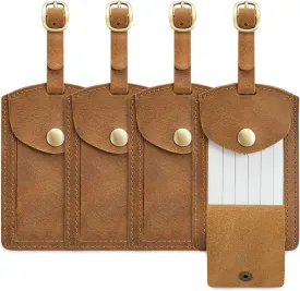 S-ZONE Leather Luggage Tags for Suitcases TSA Approved Adjustable ID Label Baggage Tags Genuine Tracker for Backpack Travel Bag (Light Brown)
