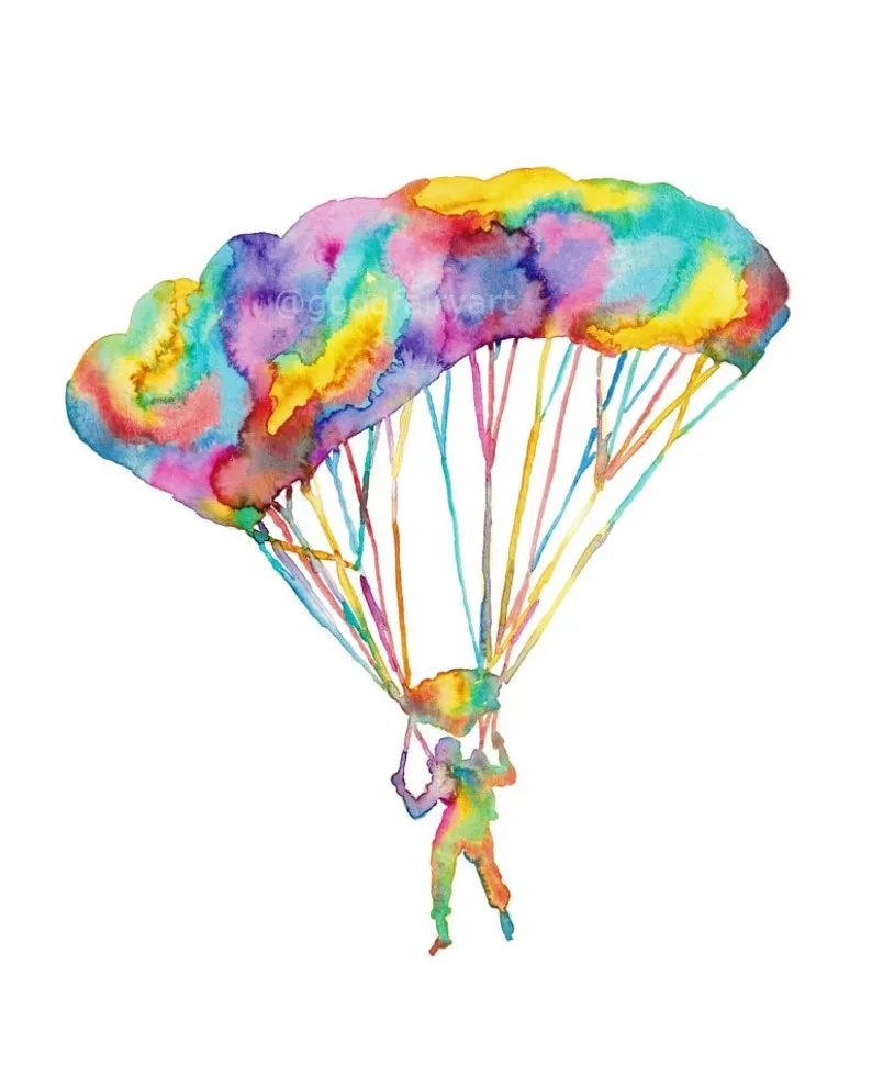Set of 2 paragliding art watercolor painting print
