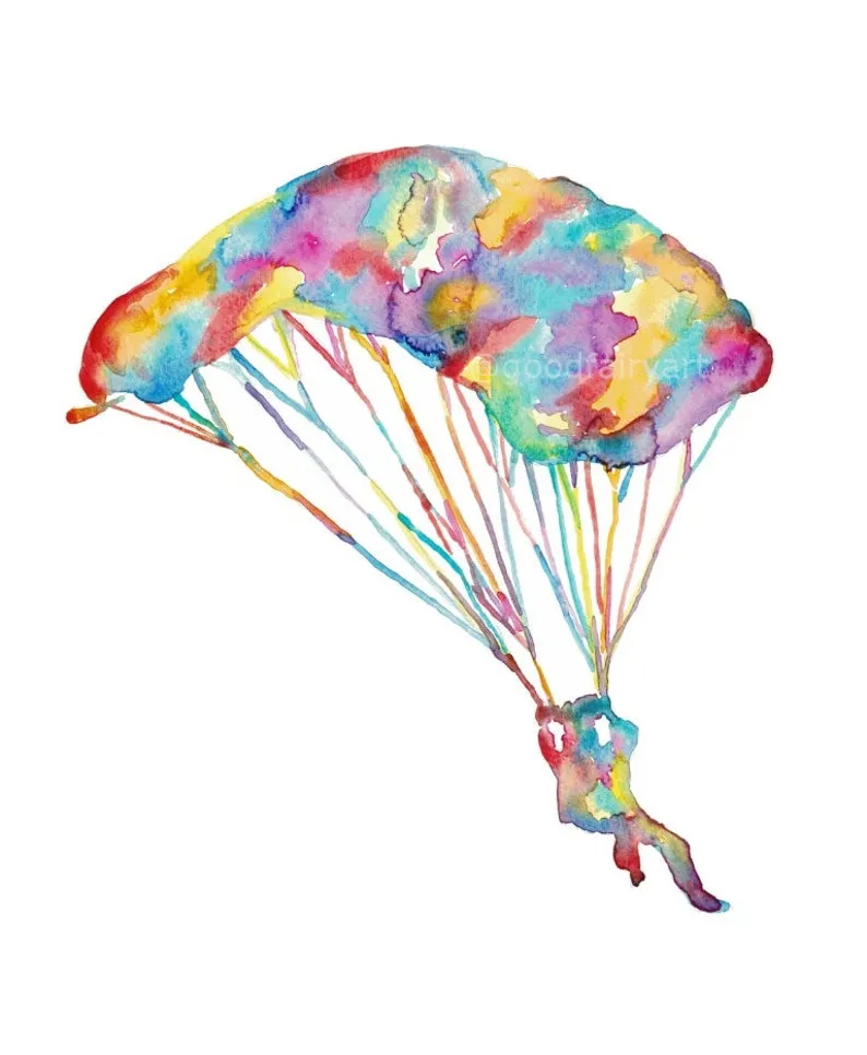 Set of 2 paragliding art watercolor painting print