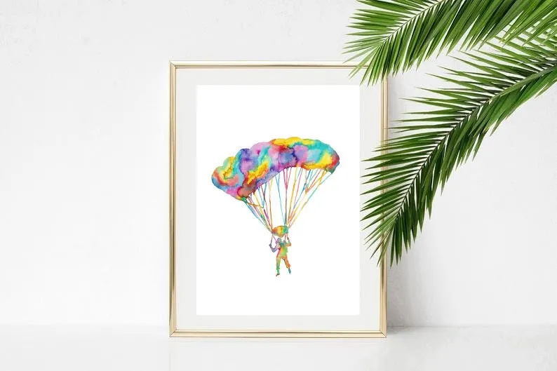 Set of 2 paragliding art watercolor painting print