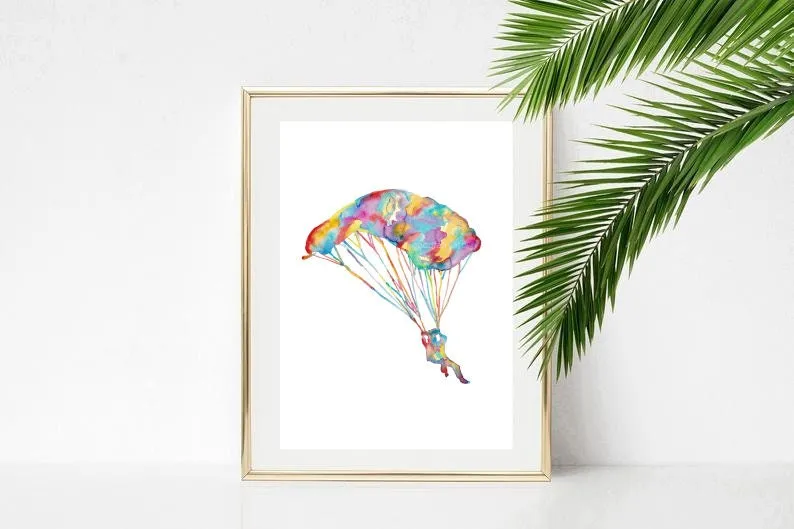 Set of 2 paragliding art watercolor painting print
