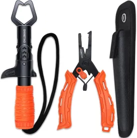 Stainless Steel Fishing Tool Kit Muti-Function Fishing Pliers with Line Cutter Hook Remover Split Ring Fish Lip Gripper Fly Ice Fishing Gear with TPR Handle Lanyard Sheath Fishing Gifts for Men
