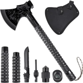Survival Axe 10 in 1, Outdoor Adventure Tactical Axe, Sharp Camping Hatchet with Outdoor Knife, Compass and Hammer, Multi-Purpose Tool for Forest Travel, Hunting and Camping