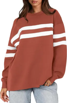 WIHOLL Womens Oversized Sweatshirts Casual Crewneck Long Sleeve Tops Comfy Striped Shirts Fall Fashion Pullover 2024