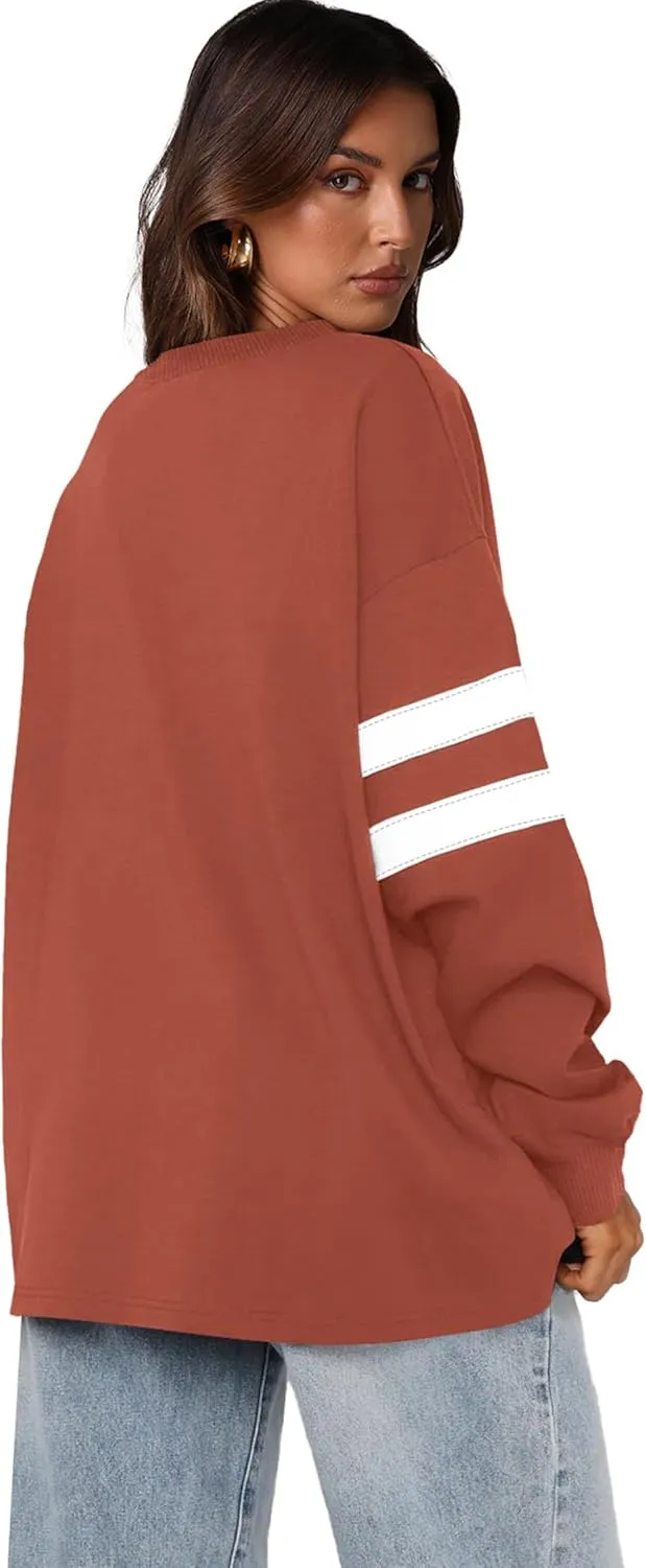 WIHOLL Womens Oversized Sweatshirts Casual Crewneck Long Sleeve Tops Comfy Striped Shirts Fall Fashion Pullover 2024