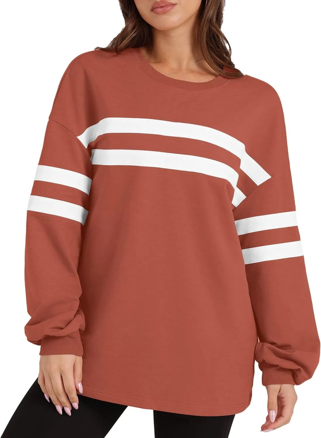 WIHOLL Womens Oversized Sweatshirts Casual Crewneck Long Sleeve Tops Comfy Striped Shirts Fall Fashion Pullover 2024