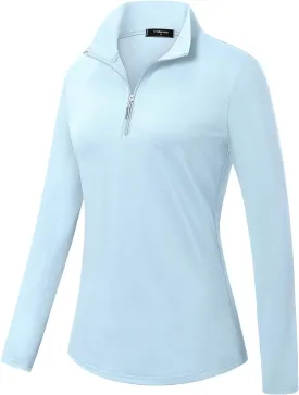 Womens Golf Shirts Long Sleeve Workout Tops Zip Up Tennis Polo Shirts