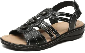 Womens Sandals Flats Comfort Leather Walking Orthopedic Sandals Casual Summer Shoes with Arch Support for Dressy Beach Hiking Vacation Camping Travel Pool Shopping Dating Water sports